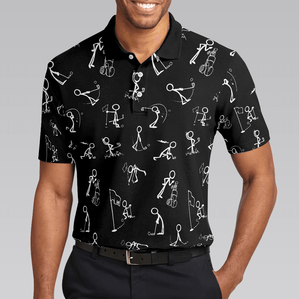 Men Golf Polo Shirt - Stickfigures Playing Golf Polo Shirt, Doodling Golfer Polo Shirt, Best Golf Shirt For Men - Perfect Gift For Men, Golfers - Amzanimalsgift