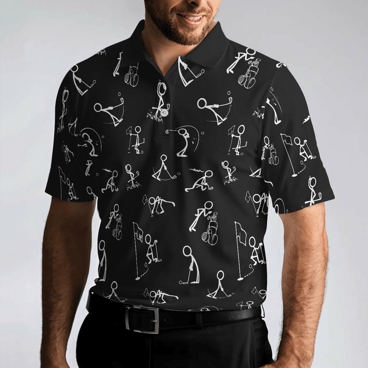 Men Golf Polo Shirt - Stickfigures Playing Golf Polo Shirt, Doodling Golfer Polo Shirt, Best Golf Shirt For Men - Perfect Gift For Men, Golfers - Amzanimalsgift