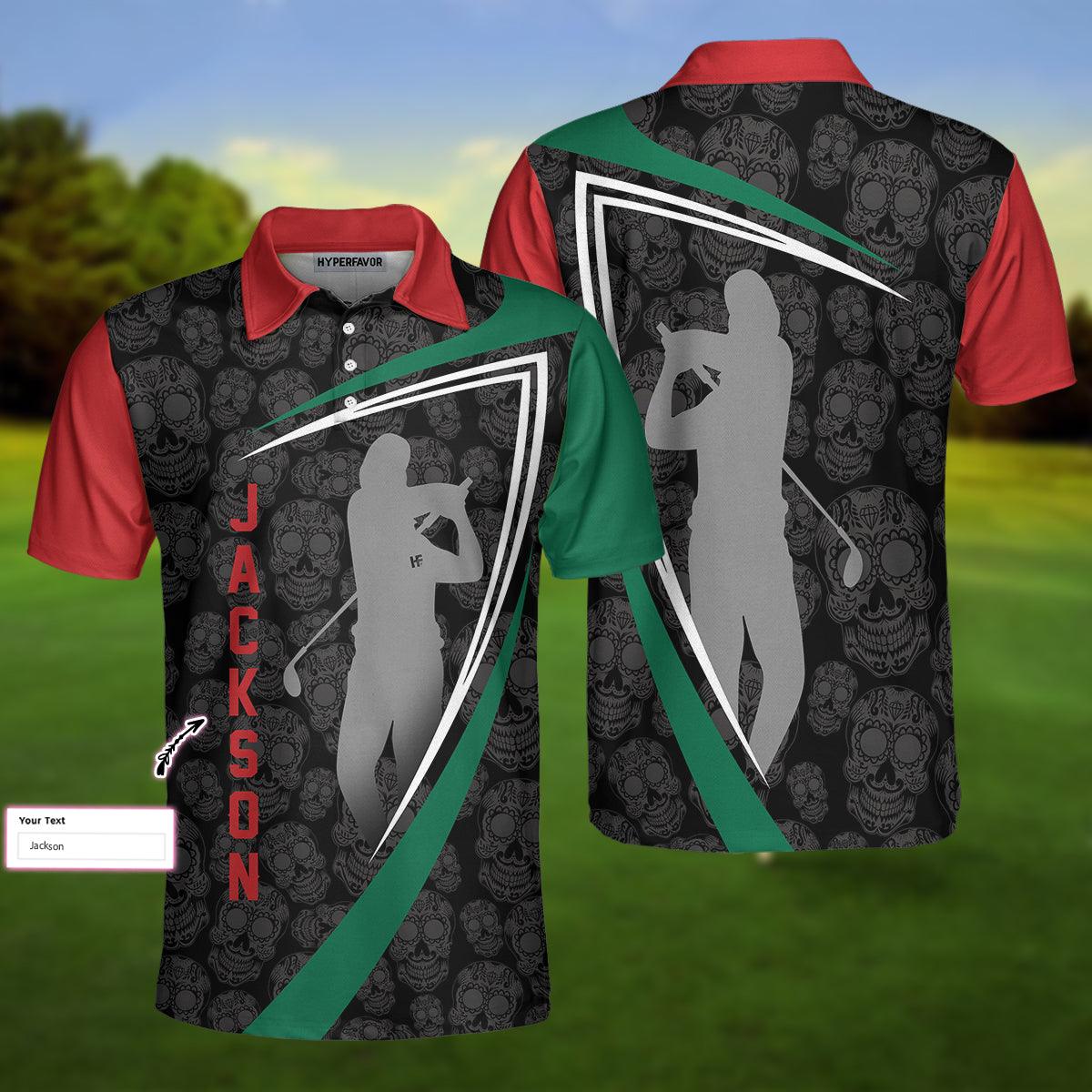Men Golf Polo Shirt - Sugar Skull Golf Custom Polo Shirt, Customized Skull Pattern Golf Shirt, Cool Golf Shirt Design - Perfect Gift For Men - Amzanimalsgift