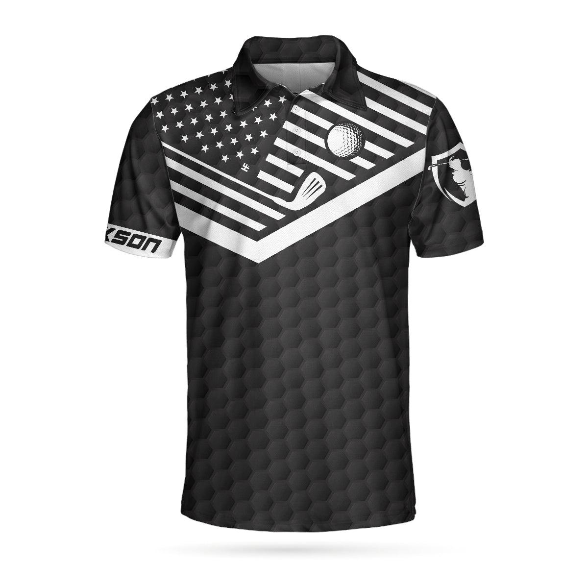 Men Golf Polo Shirt - Sun Sand and Swing Custom Polo Shirt, Personalized Black American Flag Golf Shirt - Perfect Gift For Men, Golf Lover - Amzanimalsgift