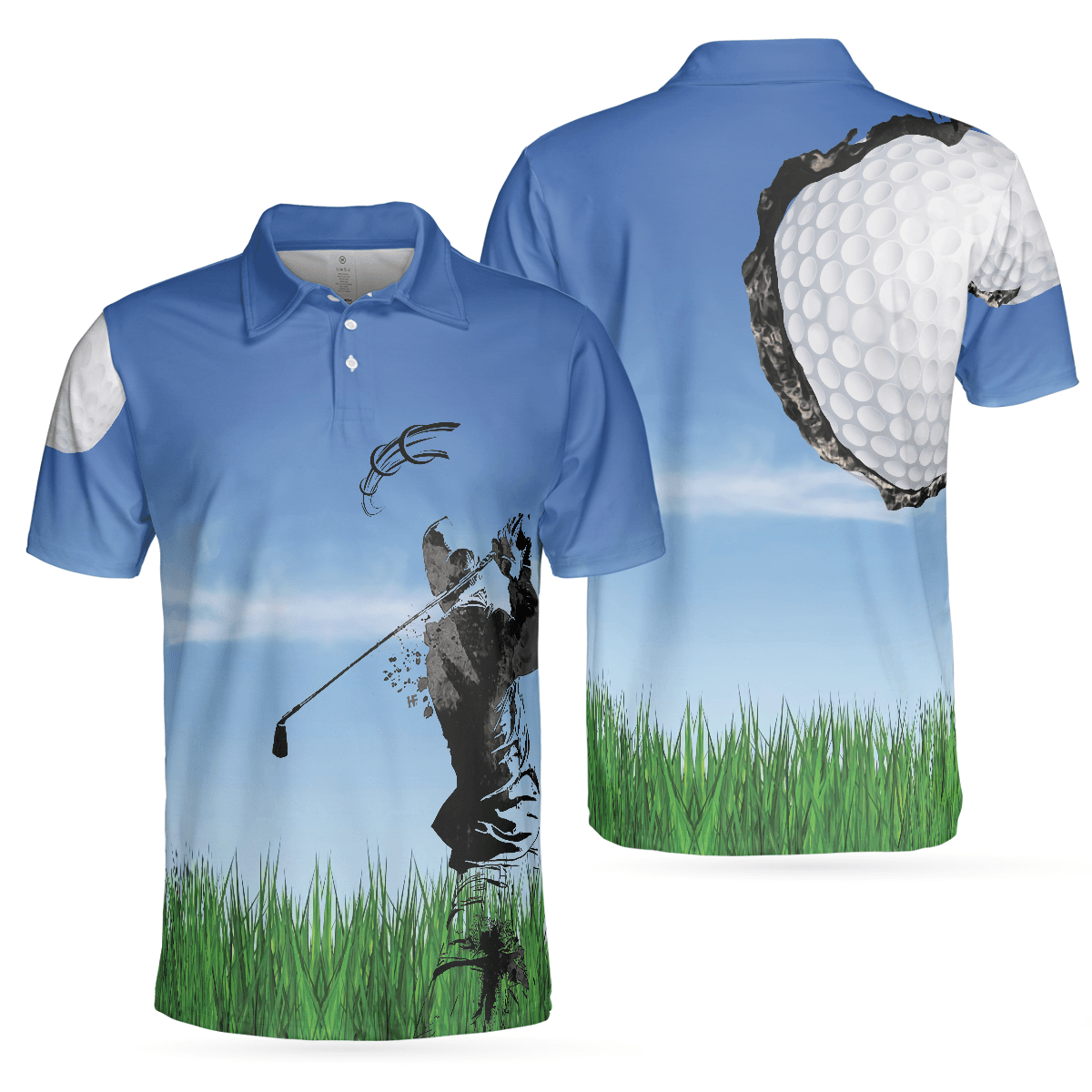 Men Golf Polo Shirt - Swing Polo Shirt, Blue Golf Ball Pattern Polo Shirt For Golfers, Best Golf Polo Shirt For Hot Weather - Perfect Gift For Men, Golfers - Amzanimalsgift