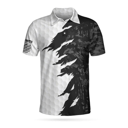 Men Golf Polo Shirt - Swing Swear Drink Repeat Ripped Camouflage Skull Golf Custom Polo Shirt, Personalized Black And White Golf Shirt For Men - Amzanimalsgift