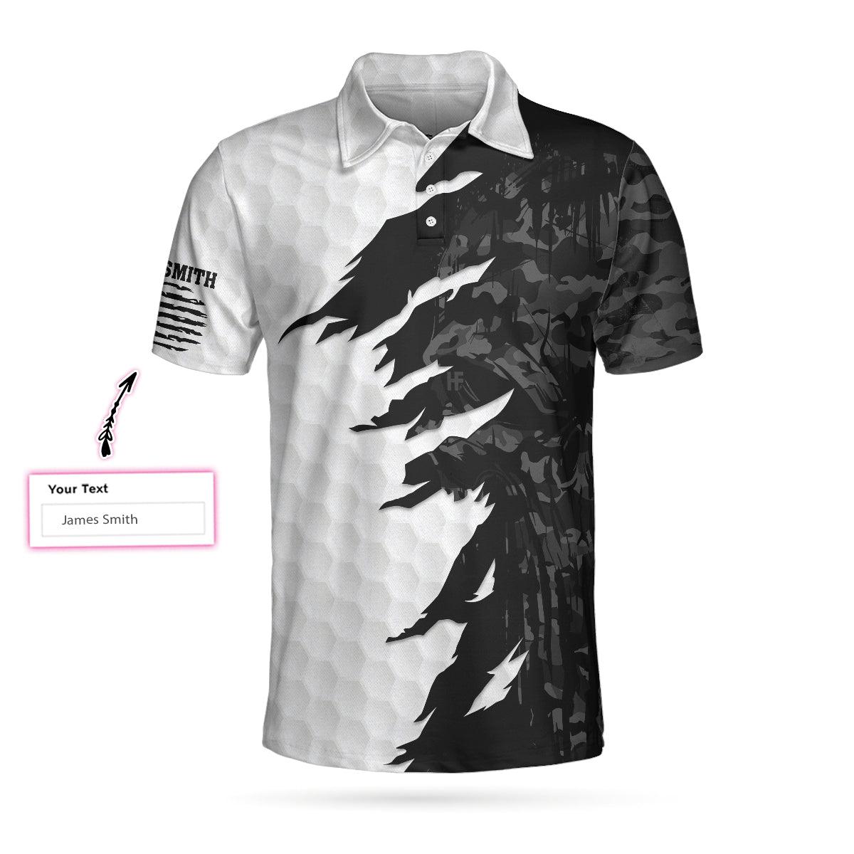Men Golf Polo Shirt - Swing Swear Drink Repeat Ripped Camouflage Skull Golf Custom Polo Shirt, Personalized Black And White Golf Shirt For Men - Amzanimalsgift