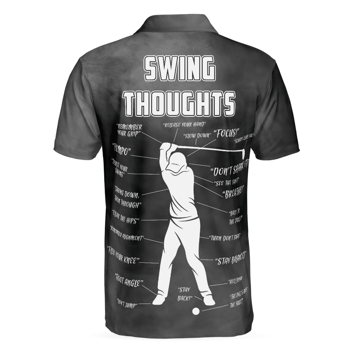 Men Golf Polo Shirt - Swing Thoughts Golf Polo Shirt, Black And Smoke Golfing Shirt, Funny Golf Shirt For Men - Perfect Gift For Men, Golfers - Amzanimalsgift