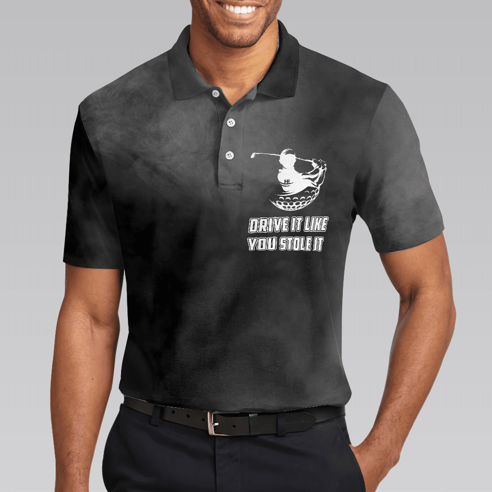Men Golf Polo Shirt - Swing Thoughts Golf Polo Shirt, Black And Smoke Golfing Shirt, Funny Golf Shirt For Men - Perfect Gift For Men, Golfers - Amzanimalsgift