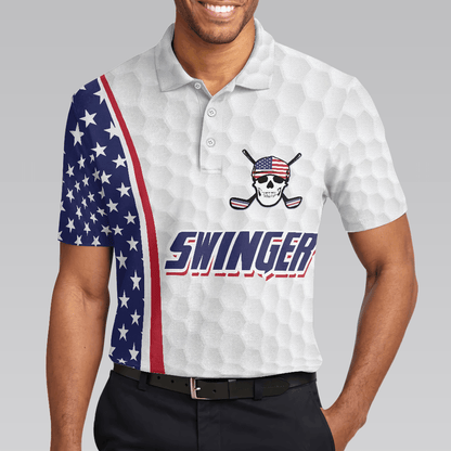 Men Golf Polo Shirt - Swinger Skull Golf Polo Shirt, Golf Pattern American Flag Polo Shirt, Best Golf Shirt For Men - Perfect Gift For Men, Golfers - Amzanimalsgift