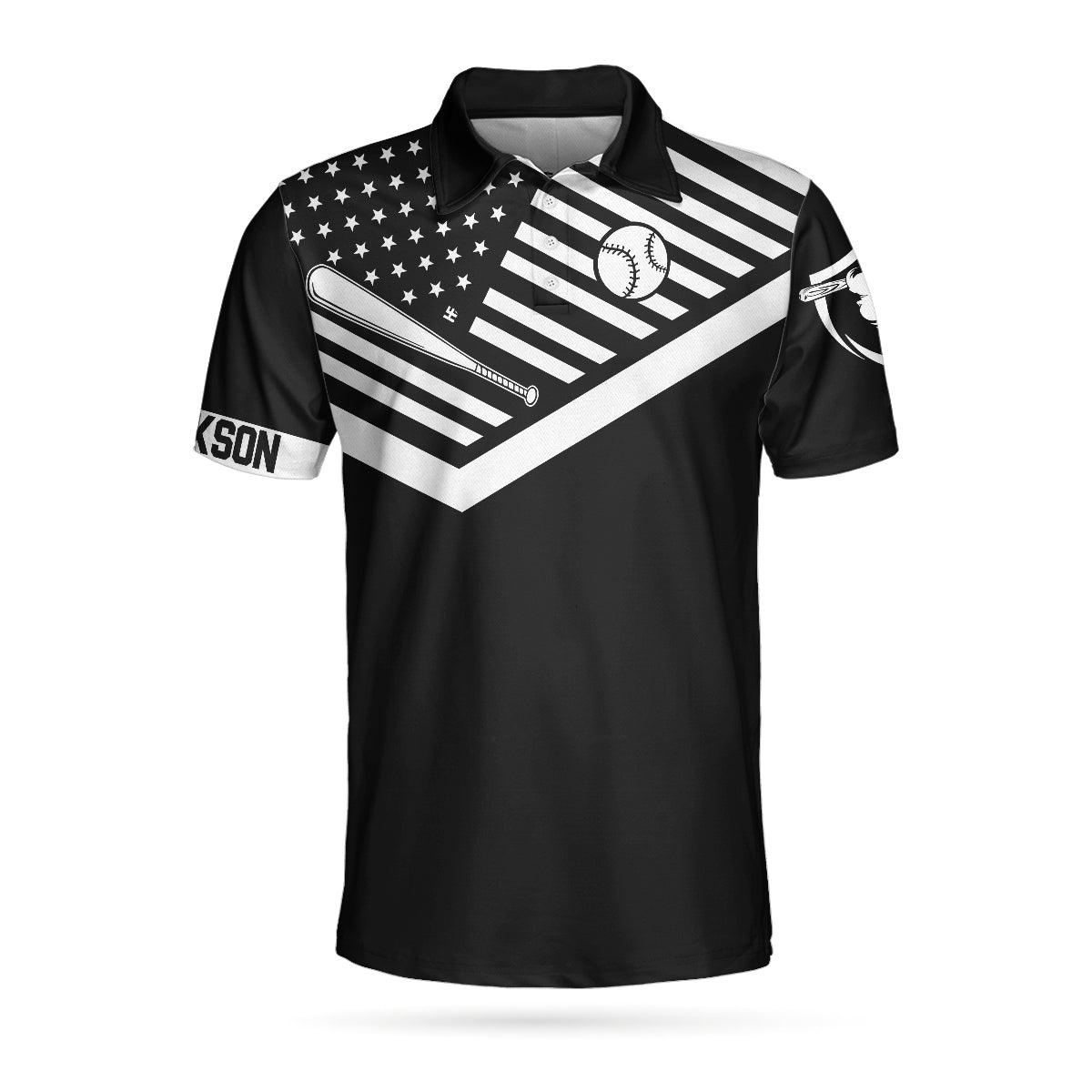 Men Golf Polo Shirt - Take Me Out To The Ball Game Custom Polo Shirt, Personalized Black American Flag Baseball Shirt - Perfect Gift For Men, Golf Lover - Amzanimalsgift