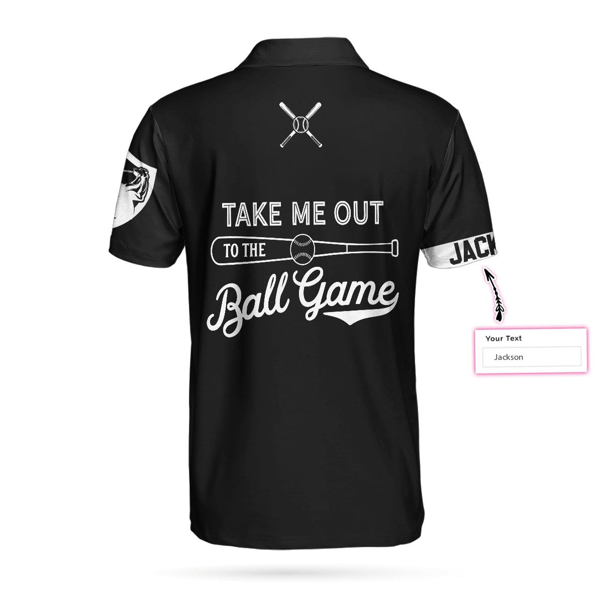 Men Golf Polo Shirt - Take Me Out To The Ball Game Custom Polo Shirt, Personalized Black American Flag Baseball Shirt - Perfect Gift For Men, Golf Lover - Amzanimalsgift