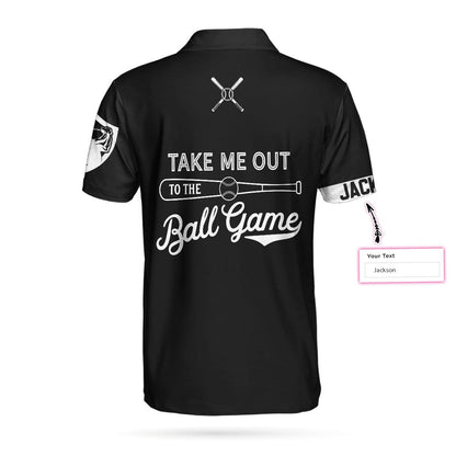 Men Golf Polo Shirt - Take Me Out To The Ball Game Custom Polo Shirt, Personalized Black American Flag Baseball Shirt - Perfect Gift For Men, Golf Lover - Amzanimalsgift