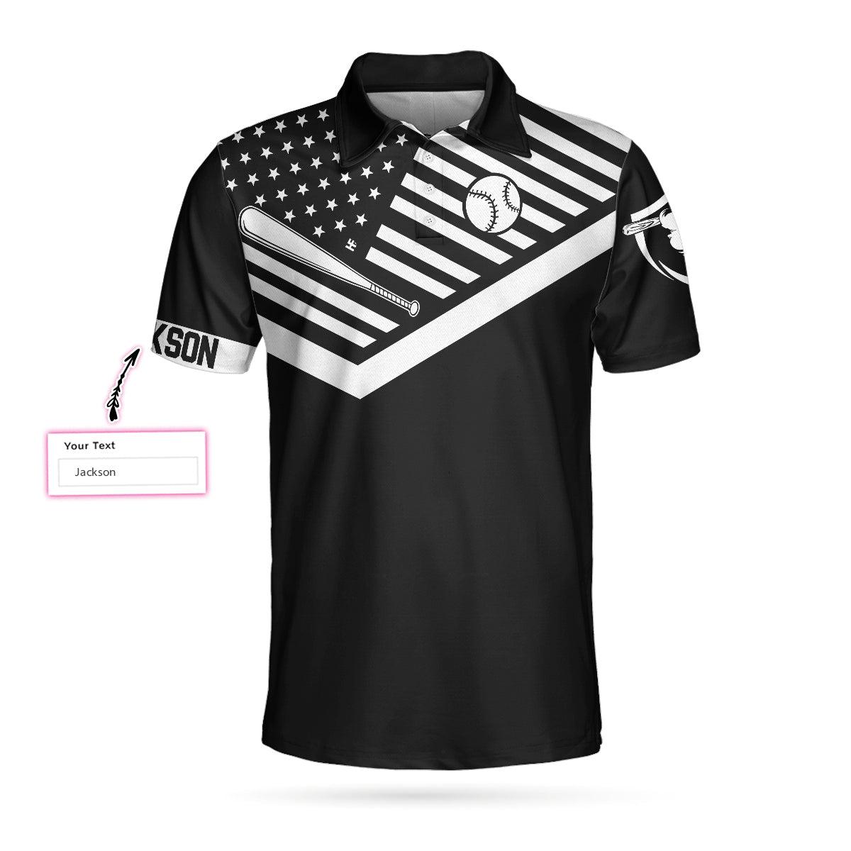 Men Golf Polo Shirt - Take Me Out To The Ball Game Custom Polo Shirt, Personalized Black American Flag Baseball Shirt - Perfect Gift For Men, Golf Lover - Amzanimalsgift