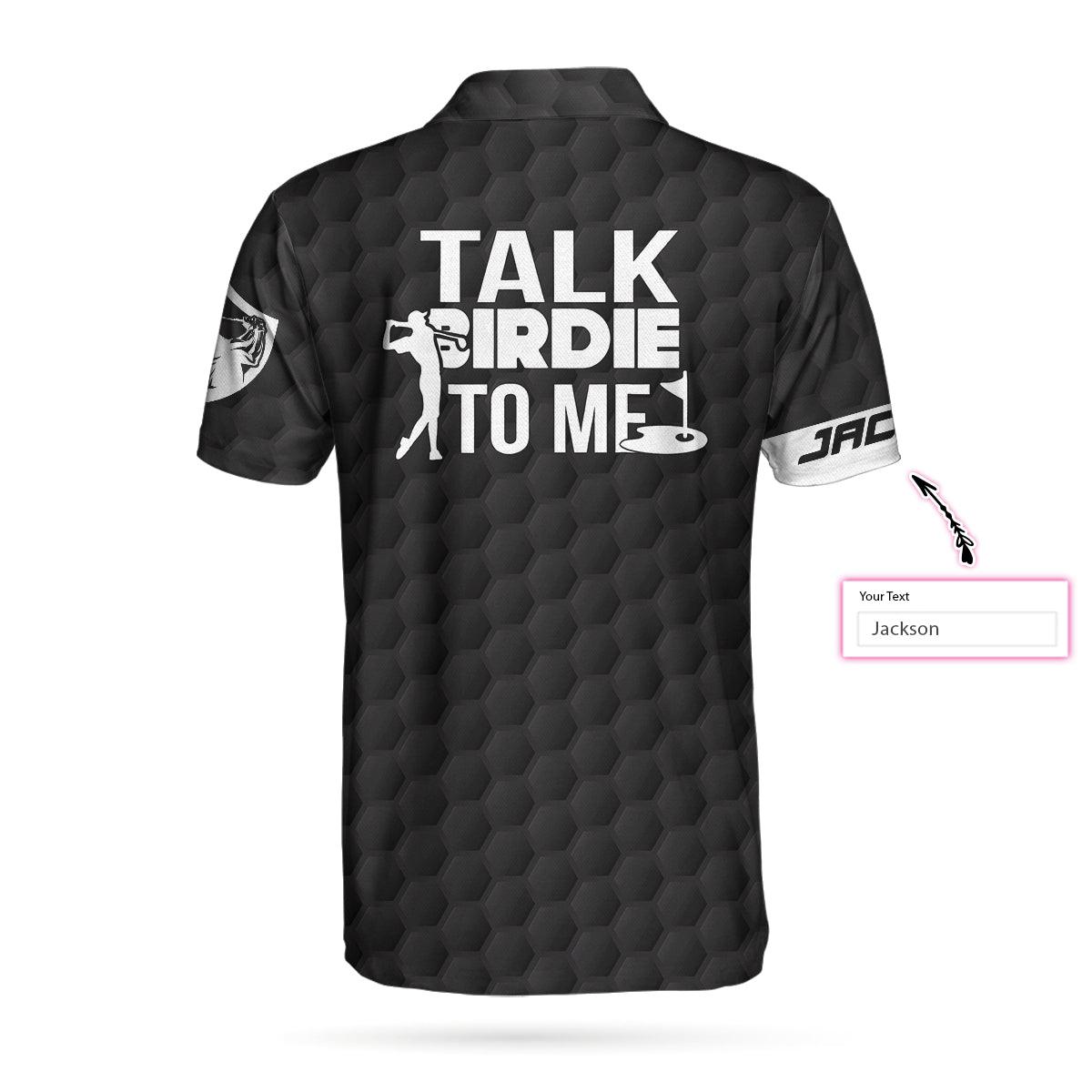 Men Golf Polo Shirt - Talk Birdie To Me Custom Polo Shirt, Personalized Black American Flag Men Golf Polo Shirt - Perfect Polo Shirt For Men, Golfers - Amzanimalsgift