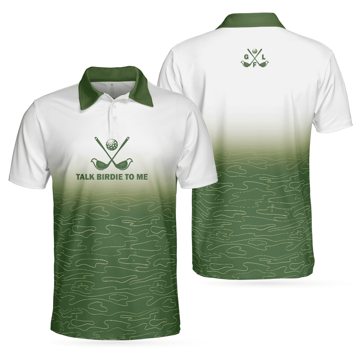 Men Golf Polo Shirt - Talk Birdie To Me Golf Polo Shirt, White And Green Abstract Grass Pattern Golfing Polo Shirt - Perfect Gift For Men, Golfer - Amzanimalsgift