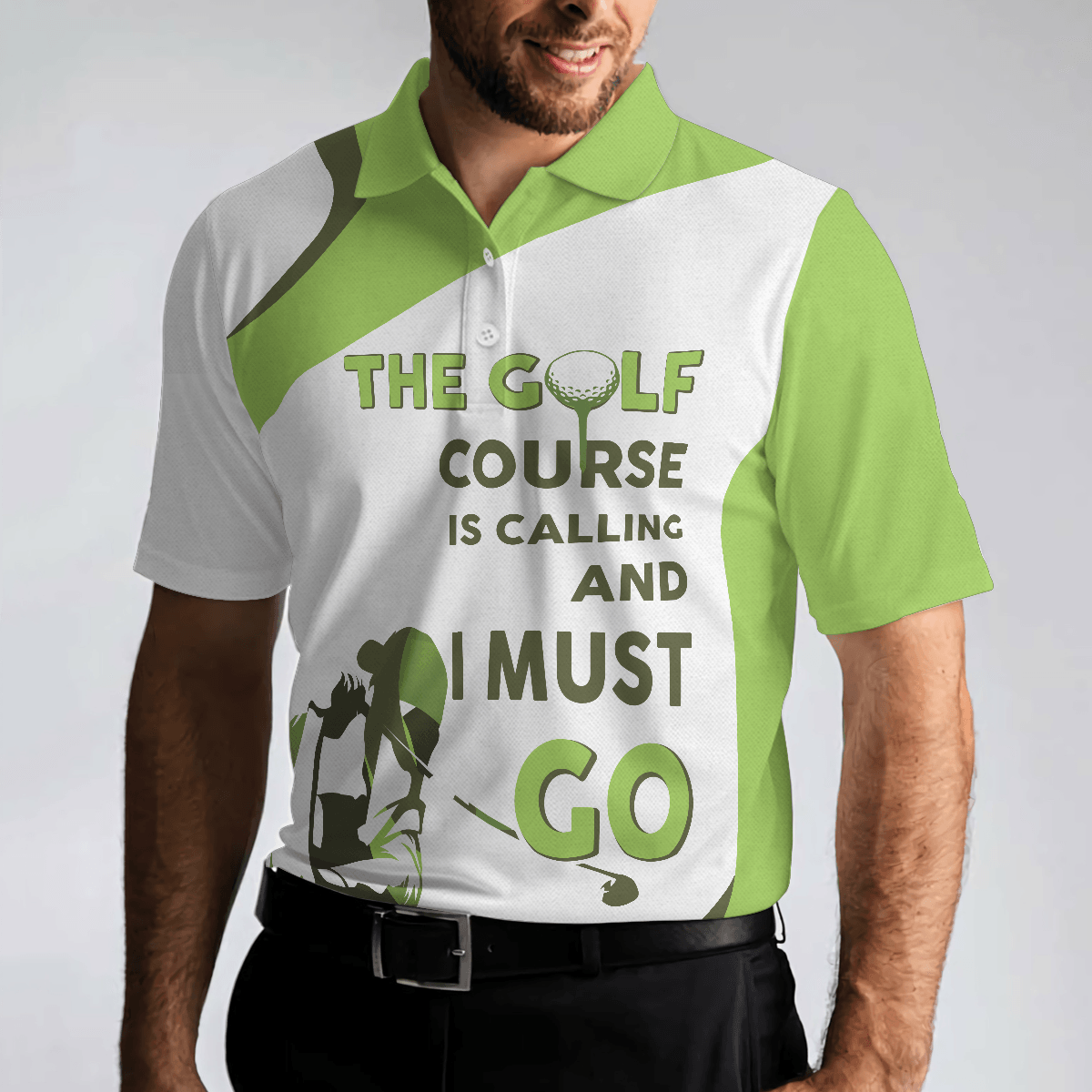 Men Golf Polo Shirt - The Golf Course Is Calling And I Must Go Men Polo Shirt, White And Green Golf Shirt For Men - Perfect Gift For Men, Golf Lover - Amzanimalsgift
