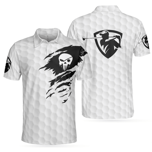 Men Golf Polo Shirt - The Golf Skull Men Golf Polo Shirt, Black And White Golf Pattern Ripped Skull Polo Shirt, Best Golf Shirt For Men - Amzanimalsgift