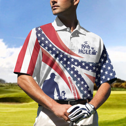 Men Golf Polo Shirt - The Nineteenth Hole Custom Polo Shirt, Personalized American Flag Golfer Polo Shirt, Best Golf Shirt - Perfect Gift For Men - Amzanimalsgift