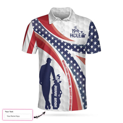 Men Golf Polo Shirt - The Nineteenth Hole Custom Polo Shirt, Personalized American Flag Golfer Polo Shirt, Best Golf Shirt - Perfect Gift For Men - Amzanimalsgift