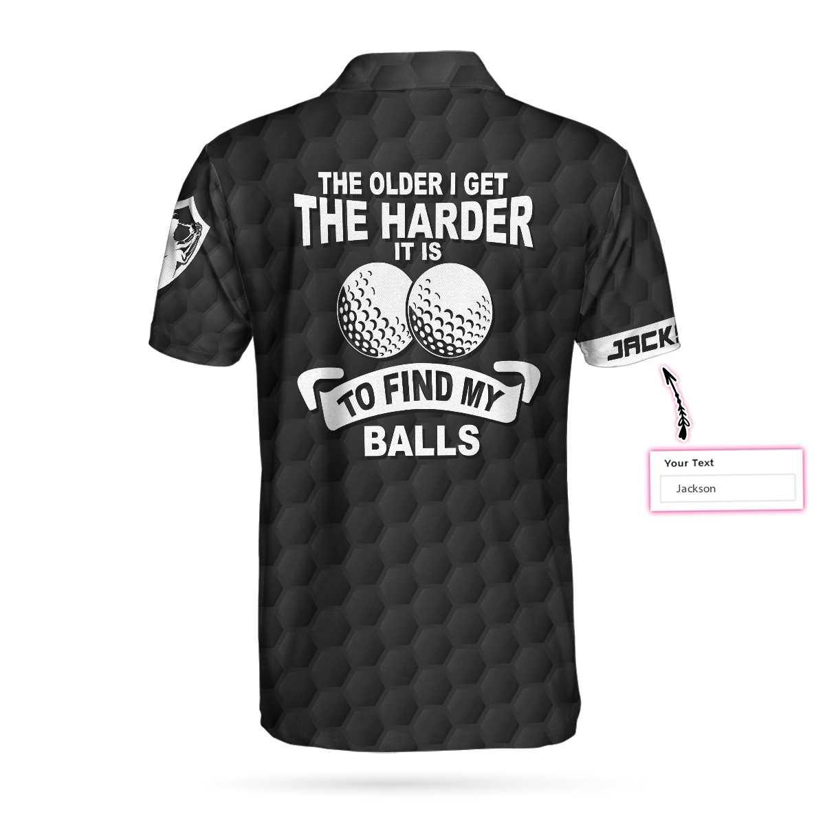 Men Golf Polo Shirt - The Older I Get The Harder It Is To Find My Balls Golf Custom Shirt, Personalized Black American Flag Golf Shirt For Men - Amzanimalsgift