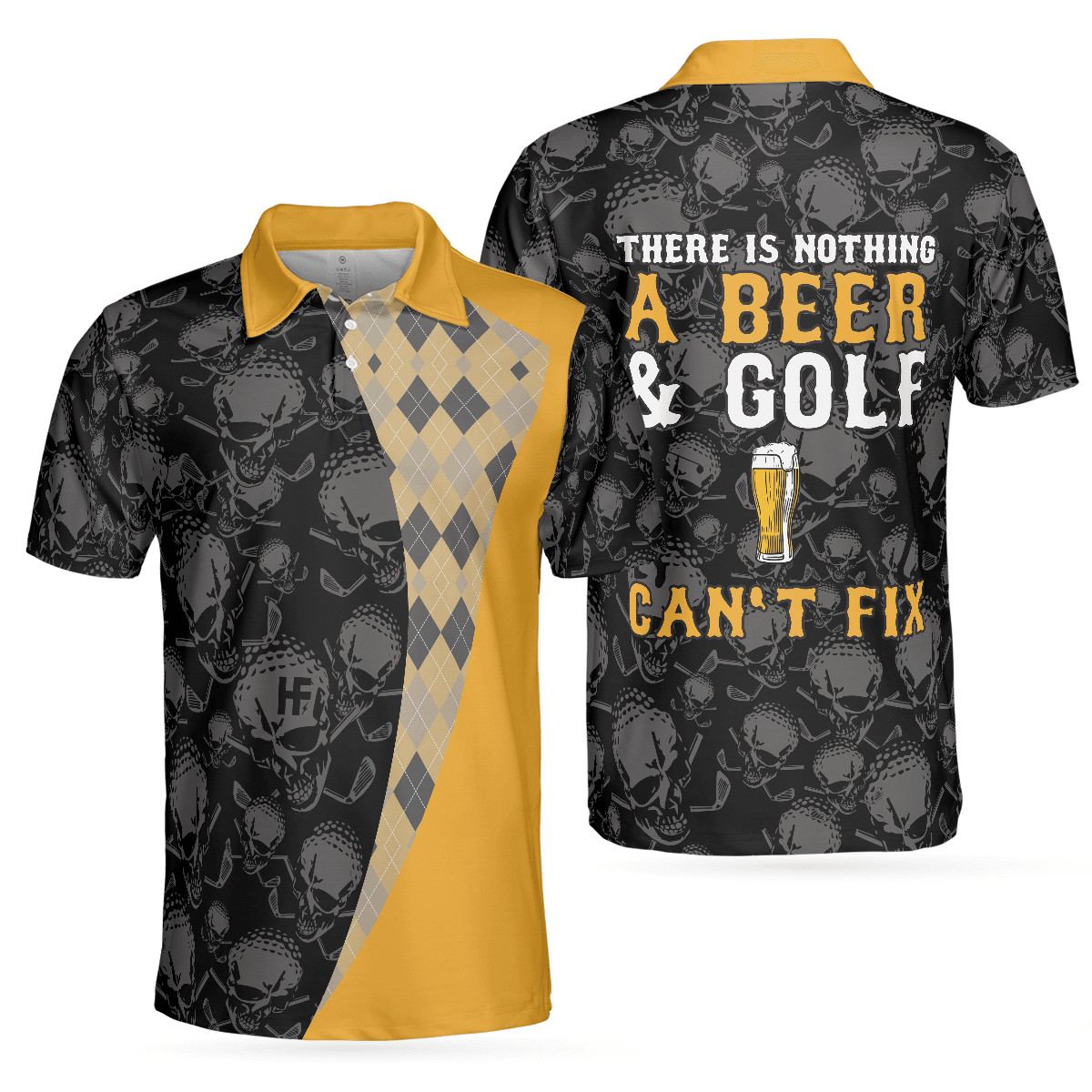 Men Golf Polo Shirt - There Is Nothing A Beer And Golf Can't Fix V2 Polo Shirt, Skull Plaid Pattern Golf Shirt - Perfect Gift For Men, Golfers - Amzanimalsgift