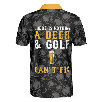 Men Golf Polo Shirt - There Is Nothing A Beer And Golf Can't Fix V2 Polo Shirt, Skull Plaid Pattern Golf Shirt - Perfect Gift For Men, Golfers - Amzanimalsgift