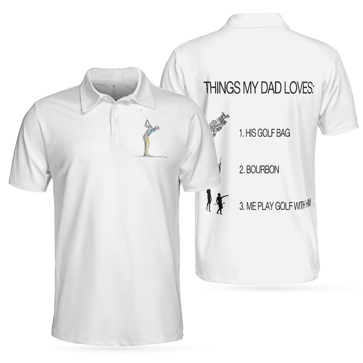 Men Golf Polo Shirt - Things My Dad Love Golfing And Bourbon Whiskey Golf Polo Shirt, White Drinking Golfer Polo Shirt For Men, Golfers - Amzanimalsgift