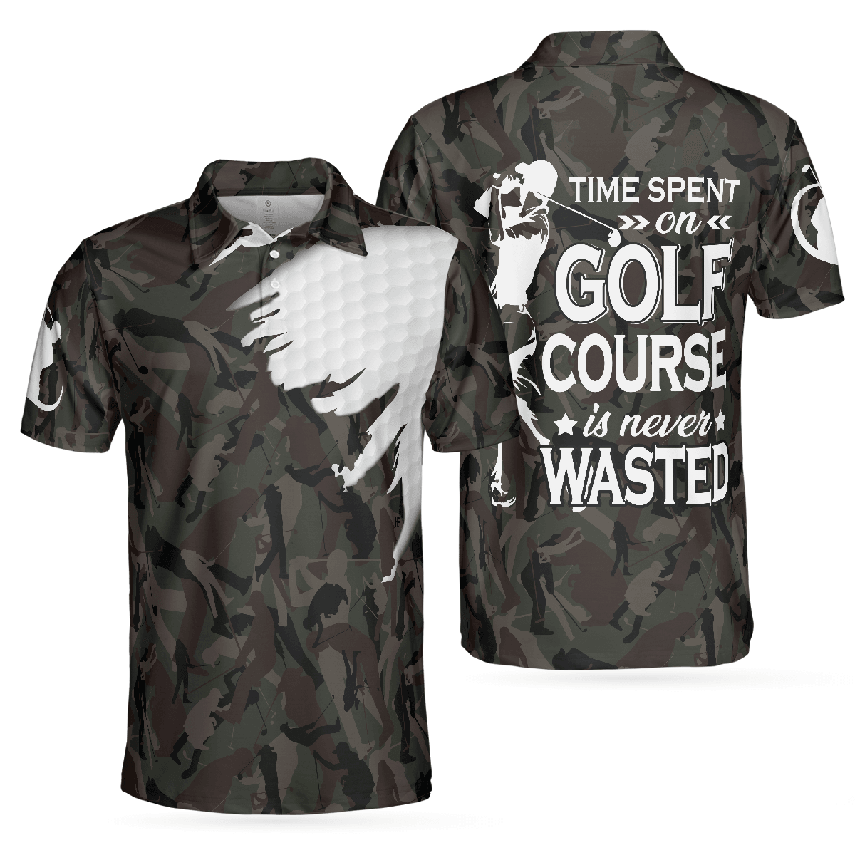 Men Golf Polo Shirt - Time Spent On Golf Course Polo Shirt, Camouflage Golf Shirt With Sayings, Best Golf Shirt - Perfect Gift For Women - Amzanimalsgift