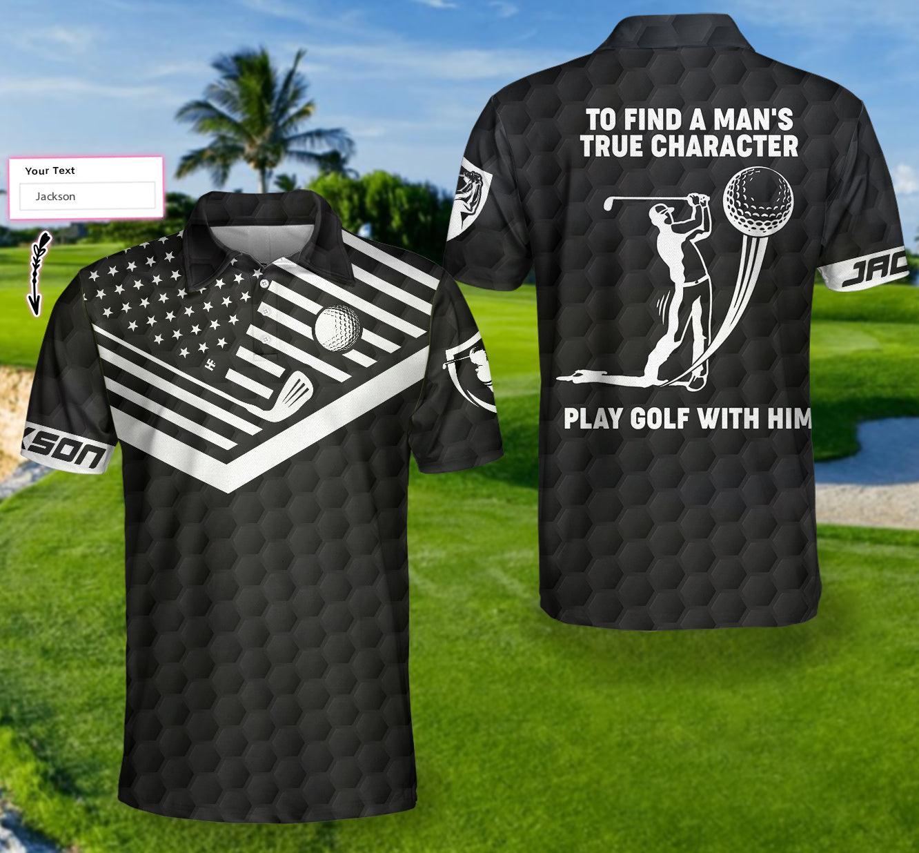 Men Golf Polo Shirt - To Find A Man’s True Character American Flag Custom Polo Shirt, Personalized Golf Shirt - Perfect Gift For Women - Amzanimalsgift