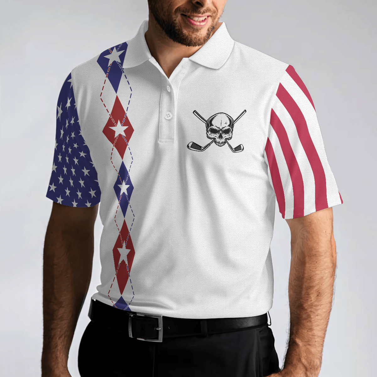 Men Golf Polo Shirt - Too Old To Work Too Young To Die But Perfect For Golfing Polo Shirt, American Flag Golfing Shirt For Men - Amzanimalsgift
