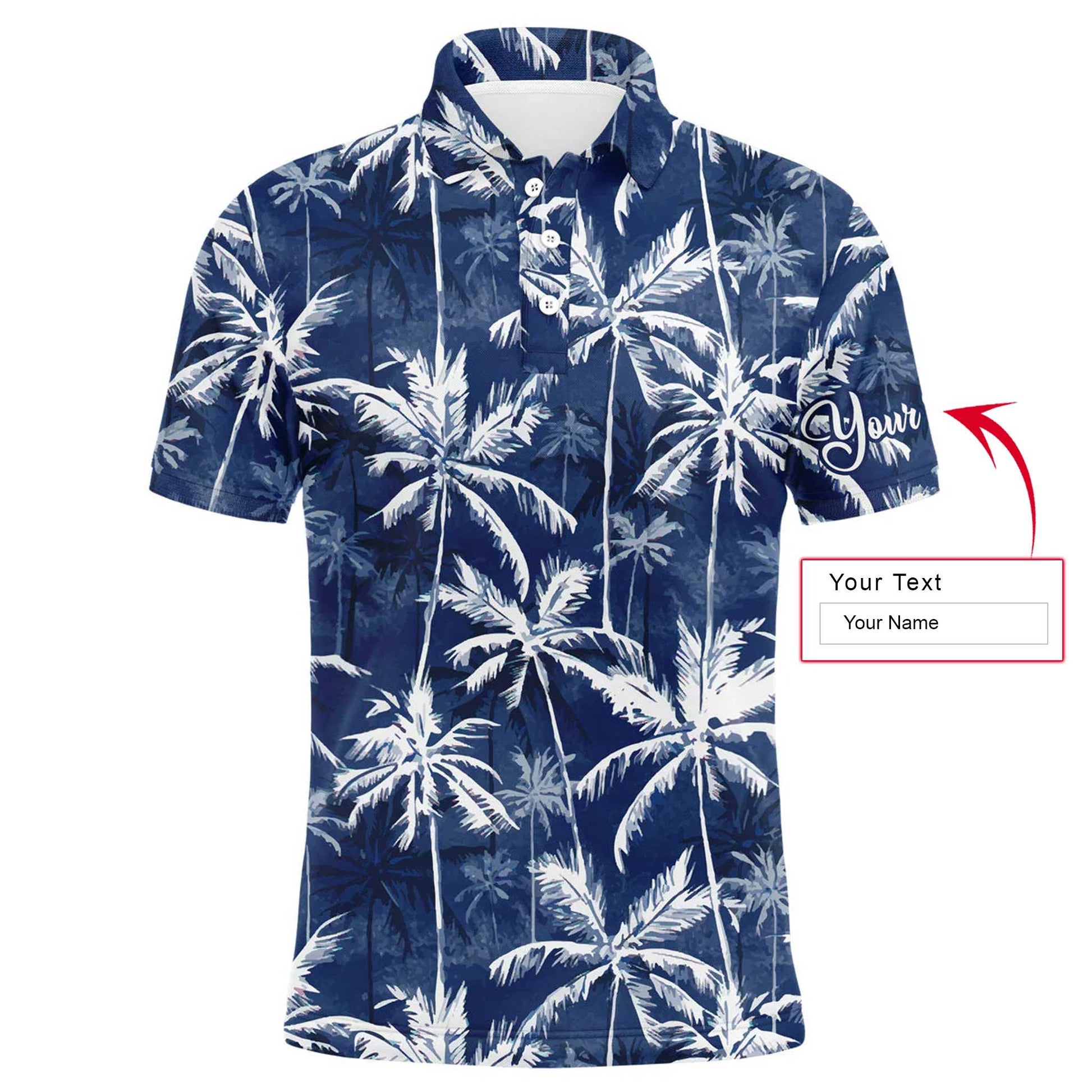Men Golf Polo Shirt - Tropical Background Blue Watercolor Palms Custom Name Golf Men Polo Shirt - Personalized Gift For Golf Lover, Team, Golfer - Amzanimalsgift