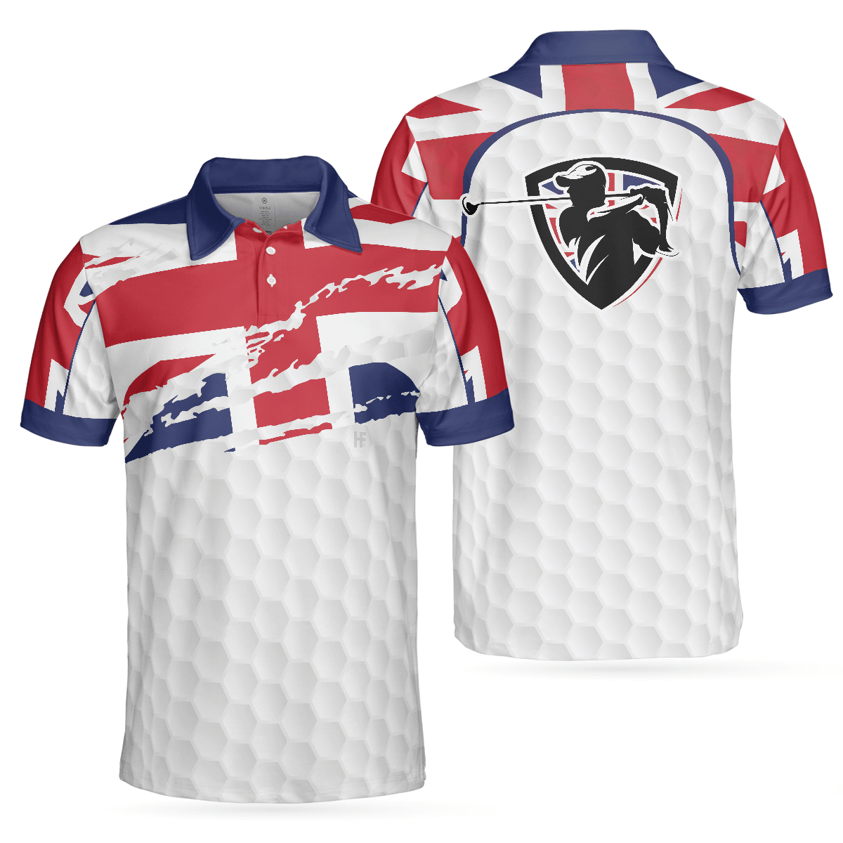 Men Golf Polo Shirt - United Kingdom Flag Golf Texture Black Golfer Polo Shirt, Great Britain Jack Polo Shirt, UK Golf Shirt - Perfect Gift For Men - Amzanimalsgift