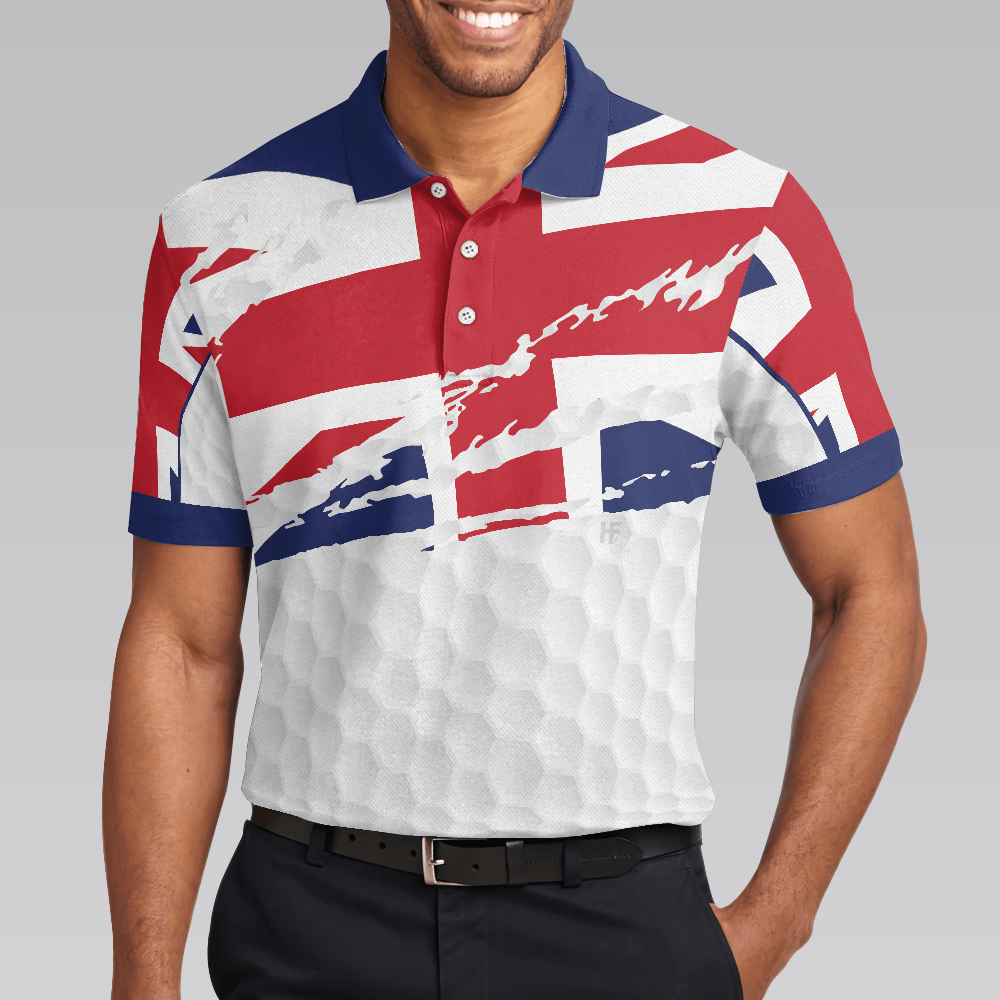 Men Golf Polo Shirt - United Kingdom Flag Golf Texture Black Golfer Polo Shirt, Great Britain Jack Polo Shirt, UK Golf Shirt - Perfect Gift For Men - Amzanimalsgift