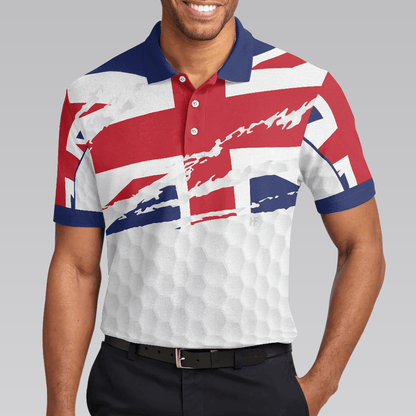 Men Golf Polo Shirt - United Kingdom Flag Golf Texture Black Golfer Polo Shirt, Great Britain Jack Polo Shirt, UK Golf Shirt - Perfect Gift For Men - Amzanimalsgift