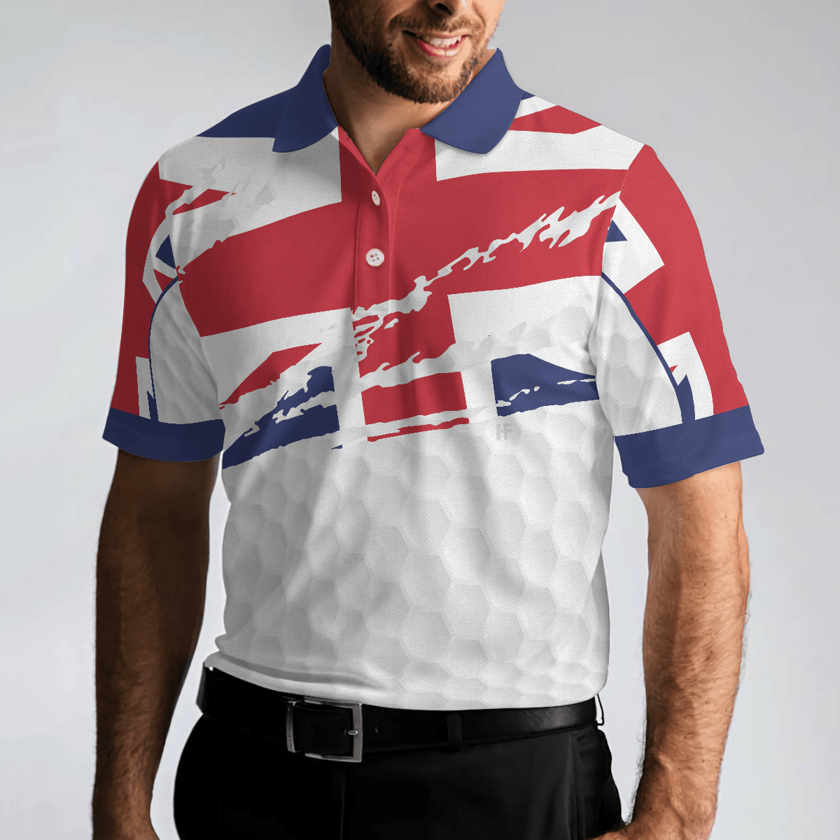Men Golf Polo Shirt - United Kingdom Flag Golf Texture Black Golfer Polo Shirt, Great Britain Jack Polo Shirt, UK Golf Shirt - Perfect Gift For Men - Amzanimalsgift