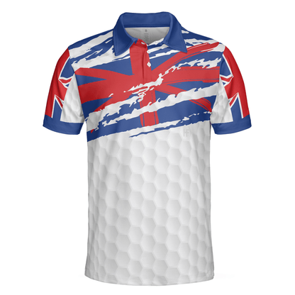 Men Golf Polo Shirt - United Kingdom Flag Golf Texture Blue Golfer Polo Shirt, Great Britain Jack Polo Shirt, UK Golf Shirt - Perfect Gift For Men - Amzanimalsgift