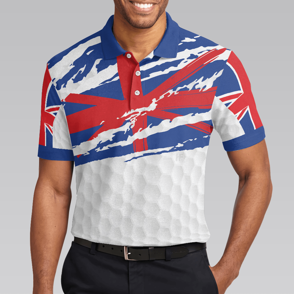 Men Golf Polo Shirt - United Kingdom Flag Golf Texture Blue Golfer Polo Shirt, Great Britain Jack Polo Shirt, UK Golf Shirt - Perfect Gift For Men - Amzanimalsgift