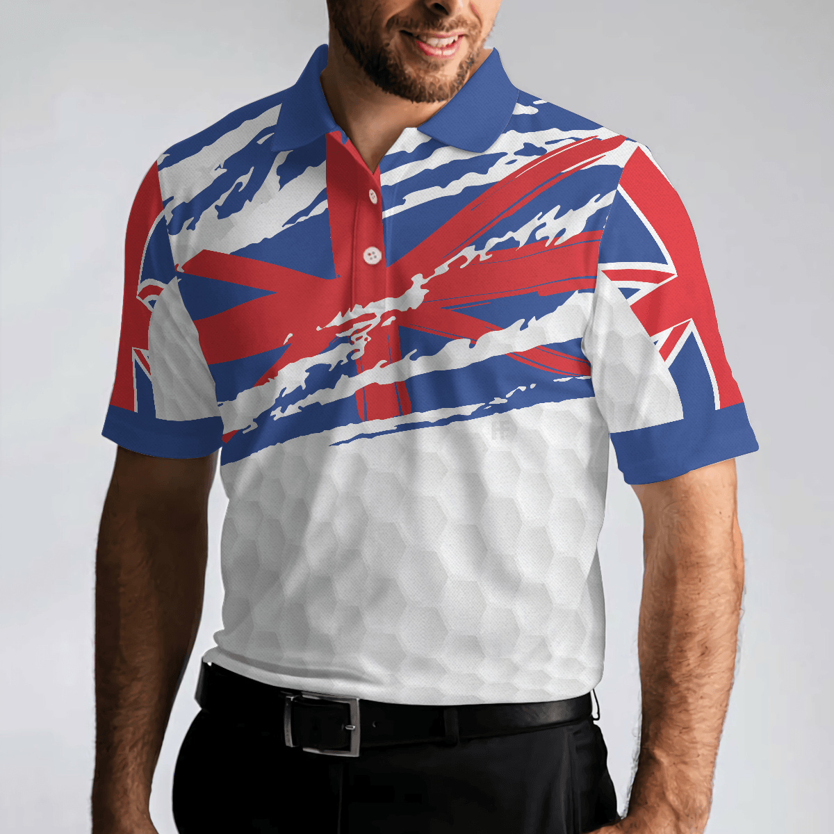 Men Golf Polo Shirt - United Kingdom Flag Golf Texture Blue Golfer Polo Shirt, Great Britain Jack Polo Shirt, UK Golf Shirt - Perfect Gift For Men - Amzanimalsgift