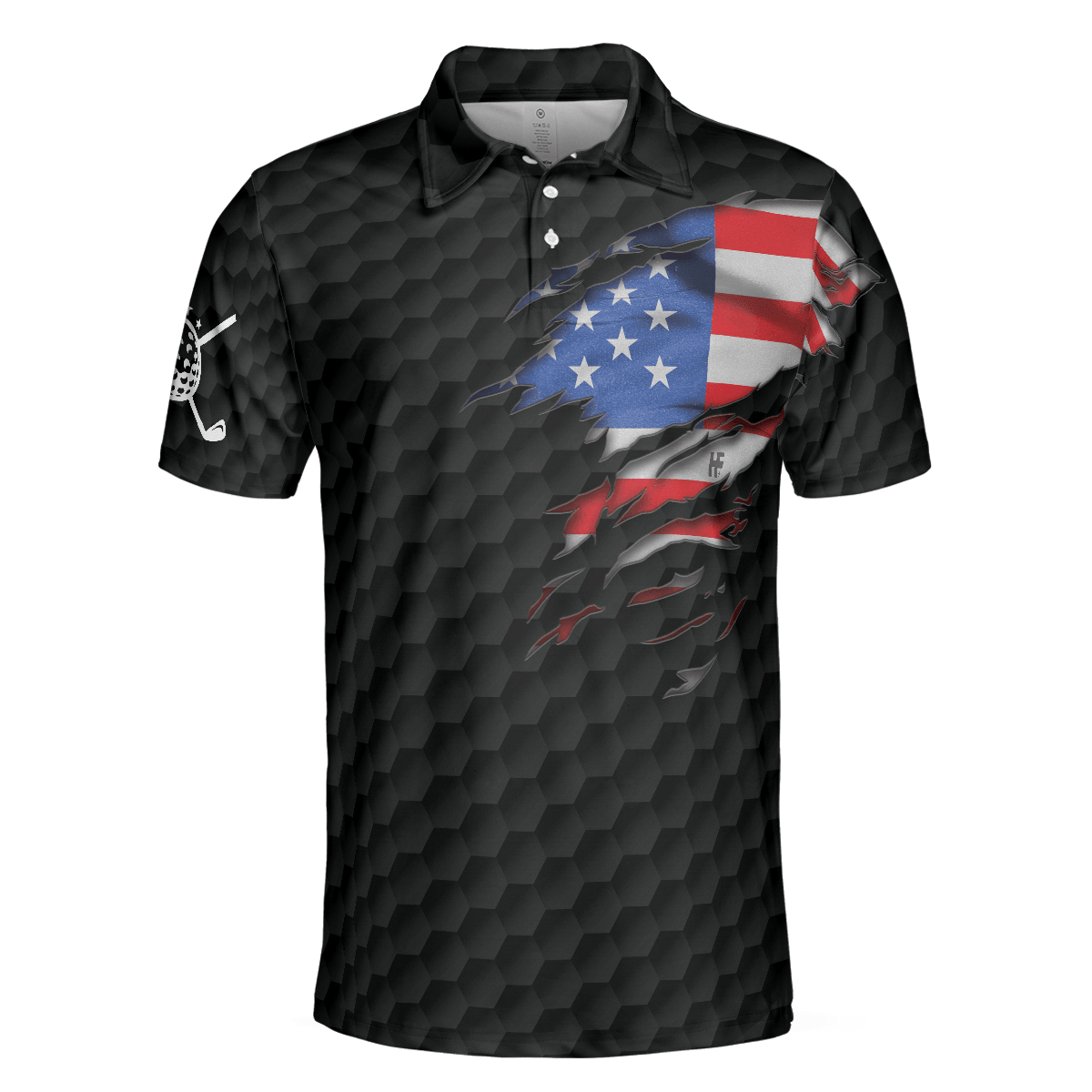Men Golf Polo Shirt - US Flag Teared Golf Pattern Golf Men Polo Shirt, Best Golfing Shirt Design For Golfers - Perfect Polo Shirt For Men, Golfers - Amzanimalsgift