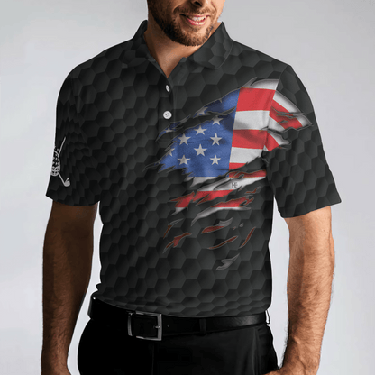 Men Golf Polo Shirt - US Flag Teared Golf Pattern Golf Men Polo Shirt, Best Golfing Shirt Design For Golfers - Perfect Polo Shirt For Men, Golfers - Amzanimalsgift