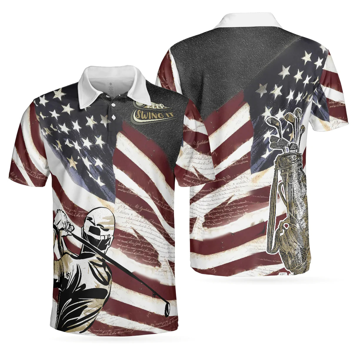 Men Golf Polo Shirt - USA Flag Men Polo Shirt, Keep Swing It American Flag Golf Club Polo Shirt - Perfect Gift For Men, Golfers - Amzanimalsgift