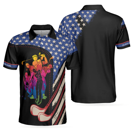 Men Golf Polo Shirt - Vintage Golf American Flag Men Polo Shirt, Less Talk More Golf Shirt For Men - Perfect Gift For Men, Golfers - Amzanimalsgift