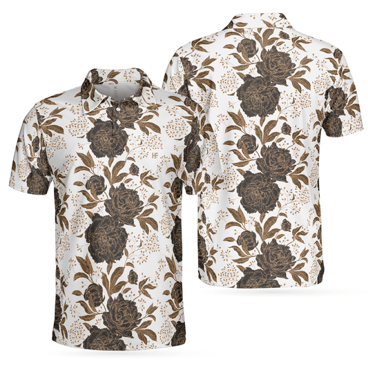 Men Golf Polo Shirt - Vintage Peonies And Roses Seamless Pattern Polo Shirt, Vintage Rose Shirt Design For Adults - Perfect Gift For Men - Amzanimalsgift