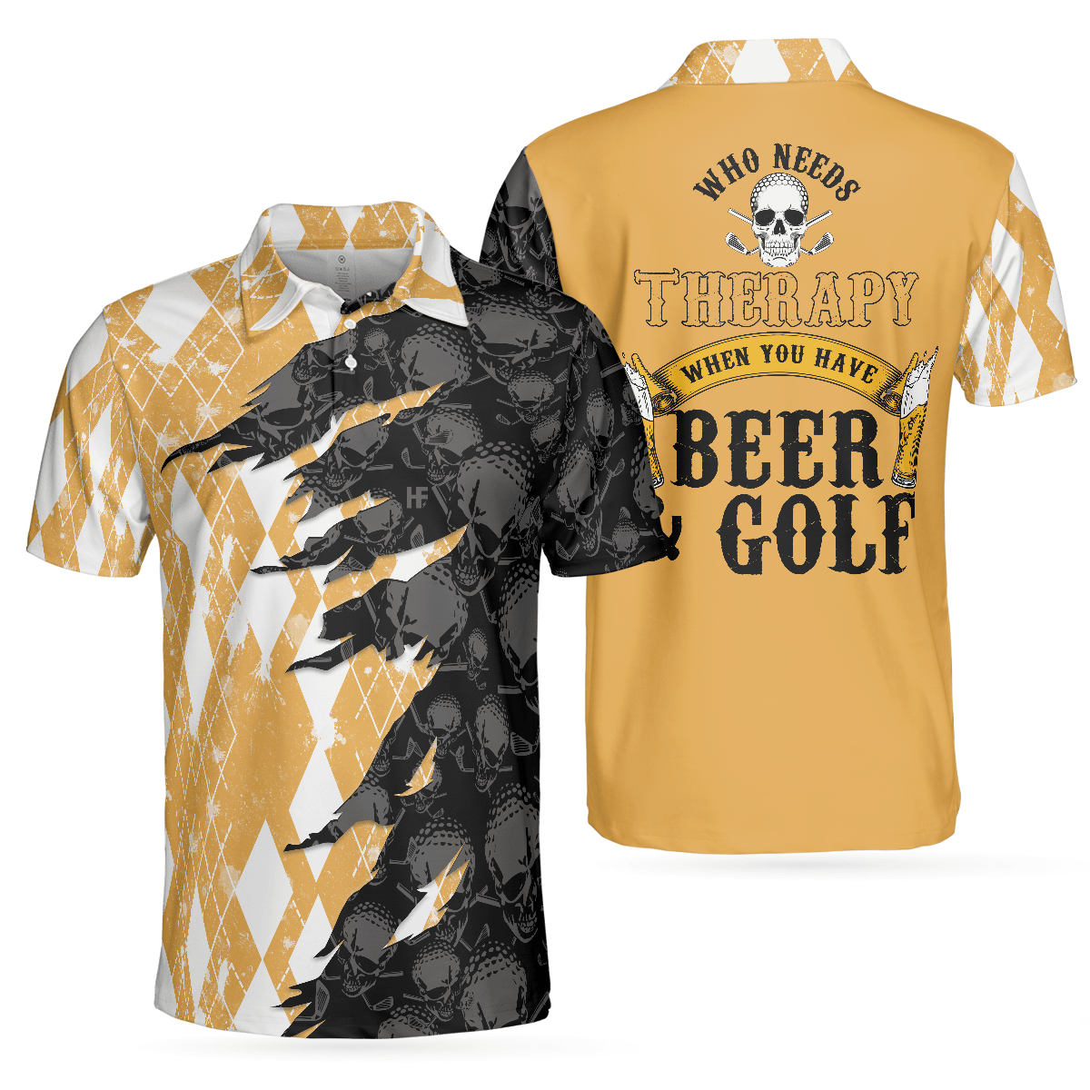 Men Golf Polo Shirt - Who Needs Therapy When You Have Beer & Golf Polo Shirt, Argyle Pattern Shirt Design For Drinking Golfers - Perfect Gift For Men - Amzanimalsgift