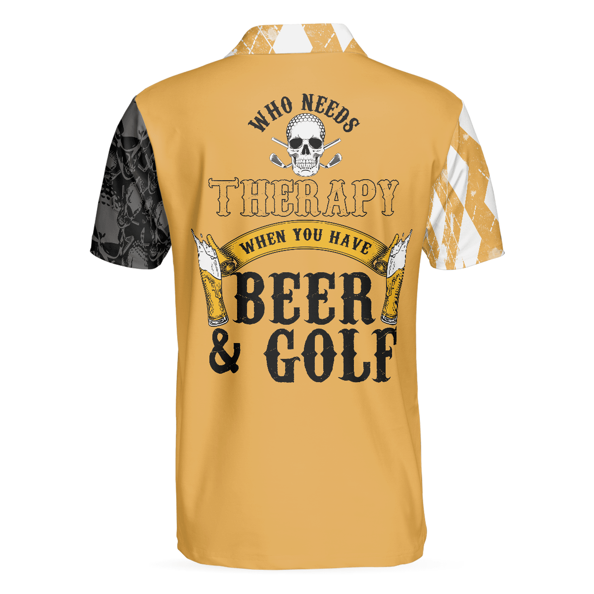 Men Golf Polo Shirt - Who Needs Therapy When You Have Beer & Golf Polo Shirt, Argyle Pattern Shirt Design For Drinking Golfers - Perfect Gift For Men - Amzanimalsgift