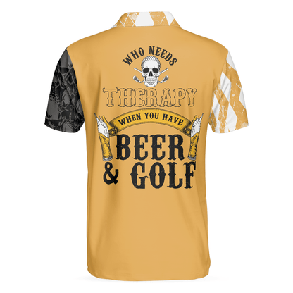 Men Golf Polo Shirt - Who Needs Therapy When You Have Beer & Golf Polo Shirt, Argyle Pattern Shirt Design For Drinking Golfers - Perfect Gift For Men - Amzanimalsgift
