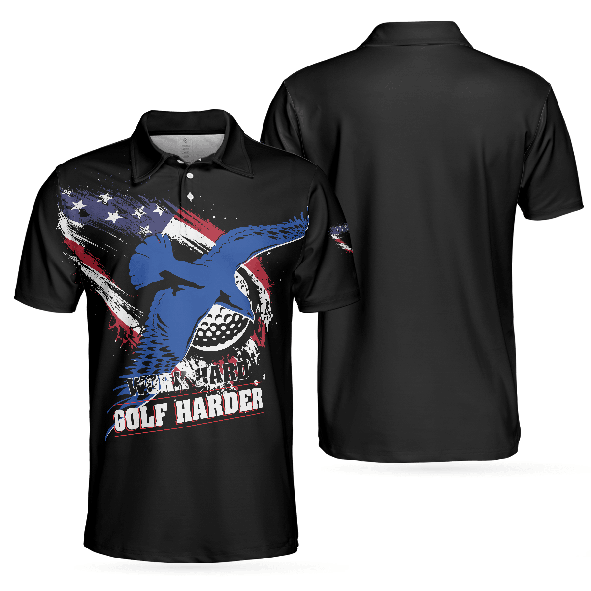 Men Golf Polo Shirt - Work hard Golf harder Albatross American Flag Polo Shirt, Golf Shirt For Men, Gift For Golfers - Amzanimalsgift