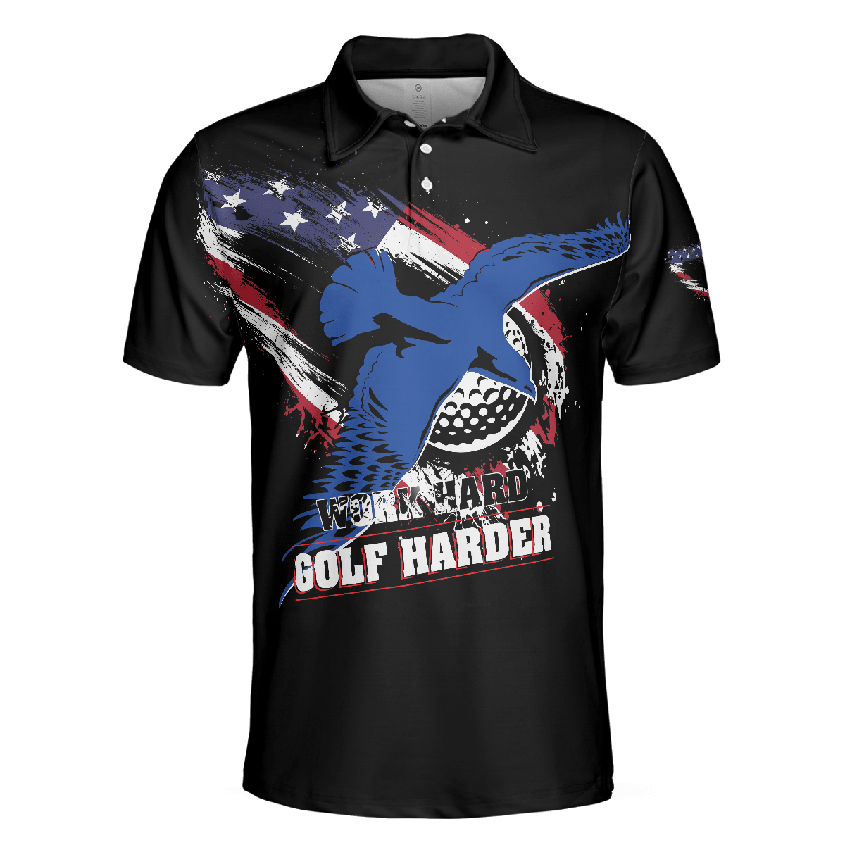 Men Golf Polo Shirt - Work hard Golf harder Albatross American Flag Polo Shirt, Golf Shirt For Men, Gift For Golfers - Amzanimalsgift