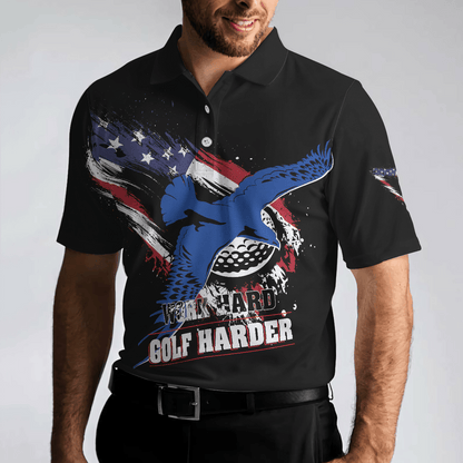 Men Golf Polo Shirt - Work hard Golf harder Albatross American Flag Polo Shirt, Golf Shirt For Men, Gift For Golfers - Amzanimalsgift