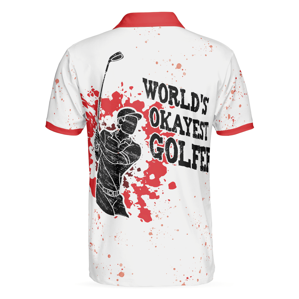 Men Golf Polo Shirt - World's Okayest Golfer Golf Polo Shirt, Red Paint Splash Black Golfer Silhouette Polo Shirt, Best Golf Shirt For Men - Amzanimalsgift