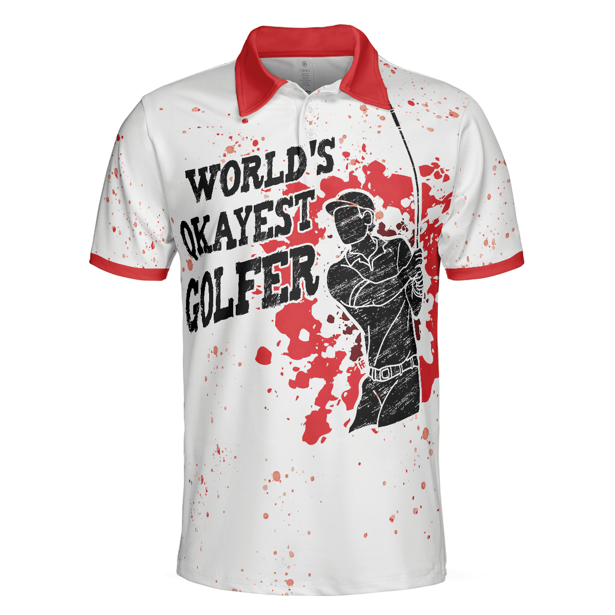 Men Golf Polo Shirt - World's Okayest Golfer Golf Polo Shirt, Red Paint Splash Black Golfer Silhouette Polo Shirt, Best Golf Shirt For Men - Amzanimalsgift
