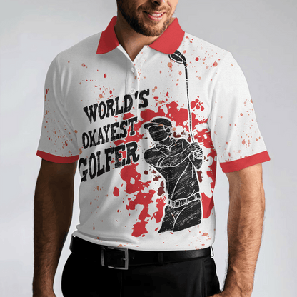 Men Golf Polo Shirt - World's Okayest Golfer Golf Polo Shirt, Red Paint Splash Black Golfer Silhouette Polo Shirt, Best Golf Shirt For Men - Amzanimalsgift