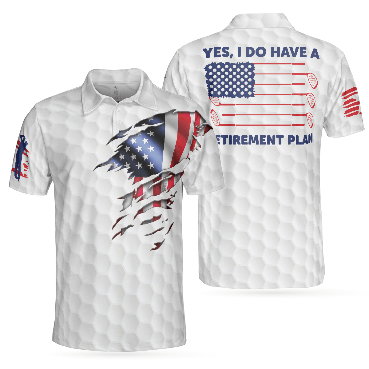 Men Golf Polo Shirt - Yes I Do Have A Retirement Plan Golf Polo Shirt, Golf Pattern Ripped American Flag Polo Shirt- Perfect Gift For Men - Amzanimalsgift